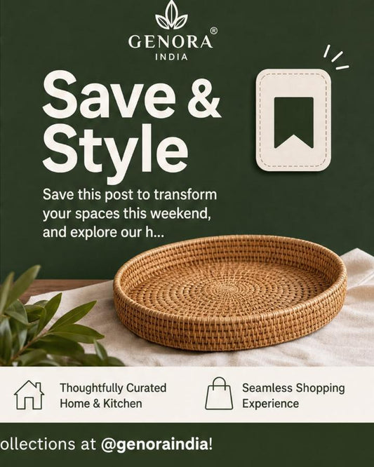 Natural Bamboo Handwoven Serving Tray | Eco-Friendly Round Serving Basket for Kitchen & Home