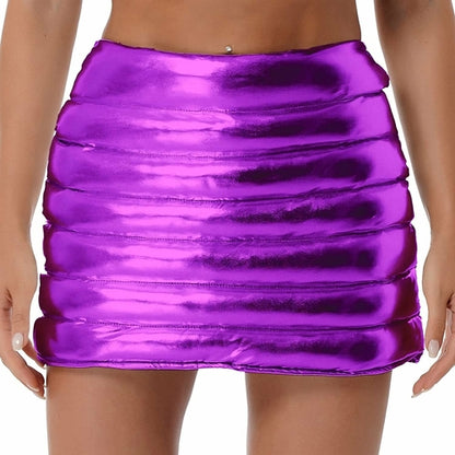 Womens Lightweight Metallic Shiny Skirts Winter Warm A-Line Mini