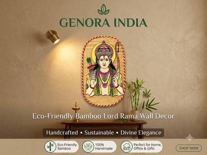 GENORA Handcrafted Bamboo Lord Rama Wall Decor | Eco-Friendly Wooden Wall Hanging for Home & Office