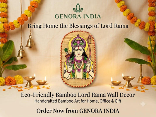 GENORA Handcrafted Bamboo Lord Rama Wall Decor | Eco-Friendly Wooden Wall Hanging for Home & Office