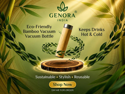 GENORA INDIA Premium Bamboo Vacuum Bottle – Eco-Friendly Insulated Water Bottle for Hot & Cold Drinks