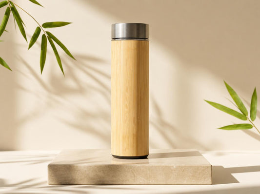 GENORA INDIA Premium Bamboo Vacuum Bottle – Eco-Friendly Insulated Water Bottle for Hot & Cold Drinks