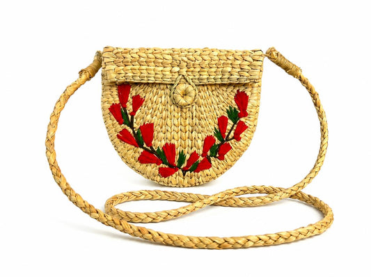 GENORA INDIA Handcrafted Straw Sling Bag for Women – Floral Embroidered Woven Crossbody Bag