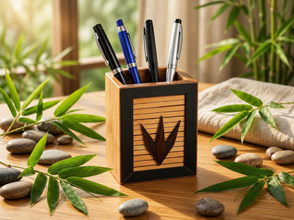 GENORA INDIA Premium Wooden Pen Stand – Handmade Desk Organizer & Tabletop Stationery Holder