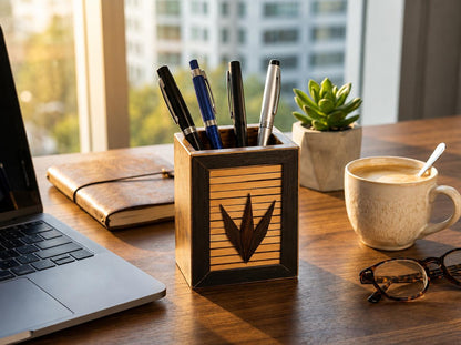 GENORA INDIA Premium Wooden Pen Stand – Handmade Desk Organizer & Tabletop Stationery Holder