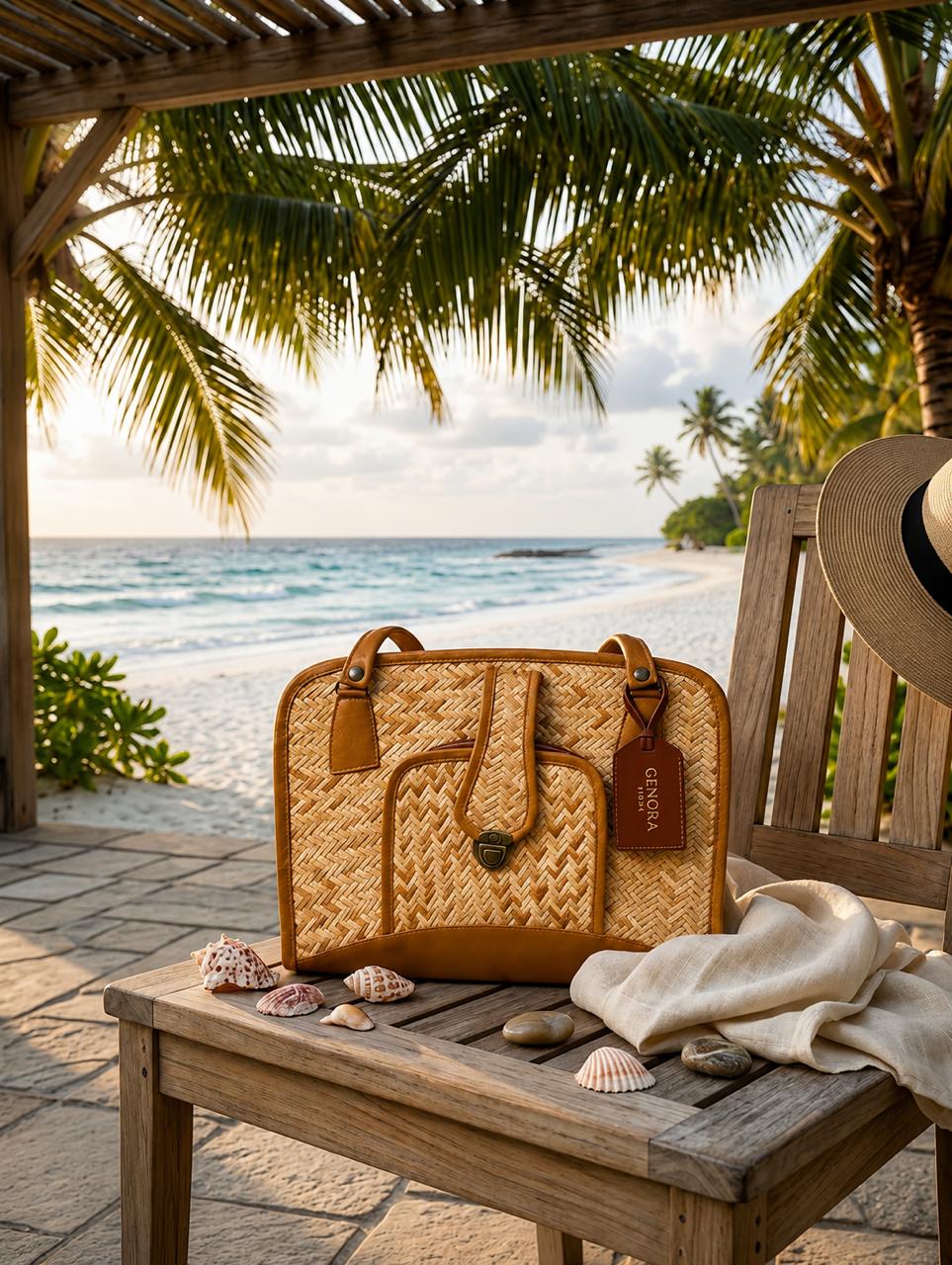 GENORA INDIA Premium Woven Tote Bag for Women – Stylish Handcrafted Straw & Rattan Shoulder Bag