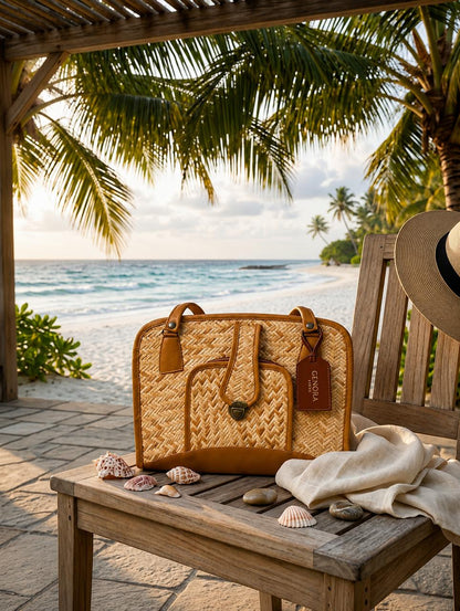 GENORA INDIA Premium Woven Tote Bag for Women – Stylish Handcrafted Straw & Rattan Shoulder Bag