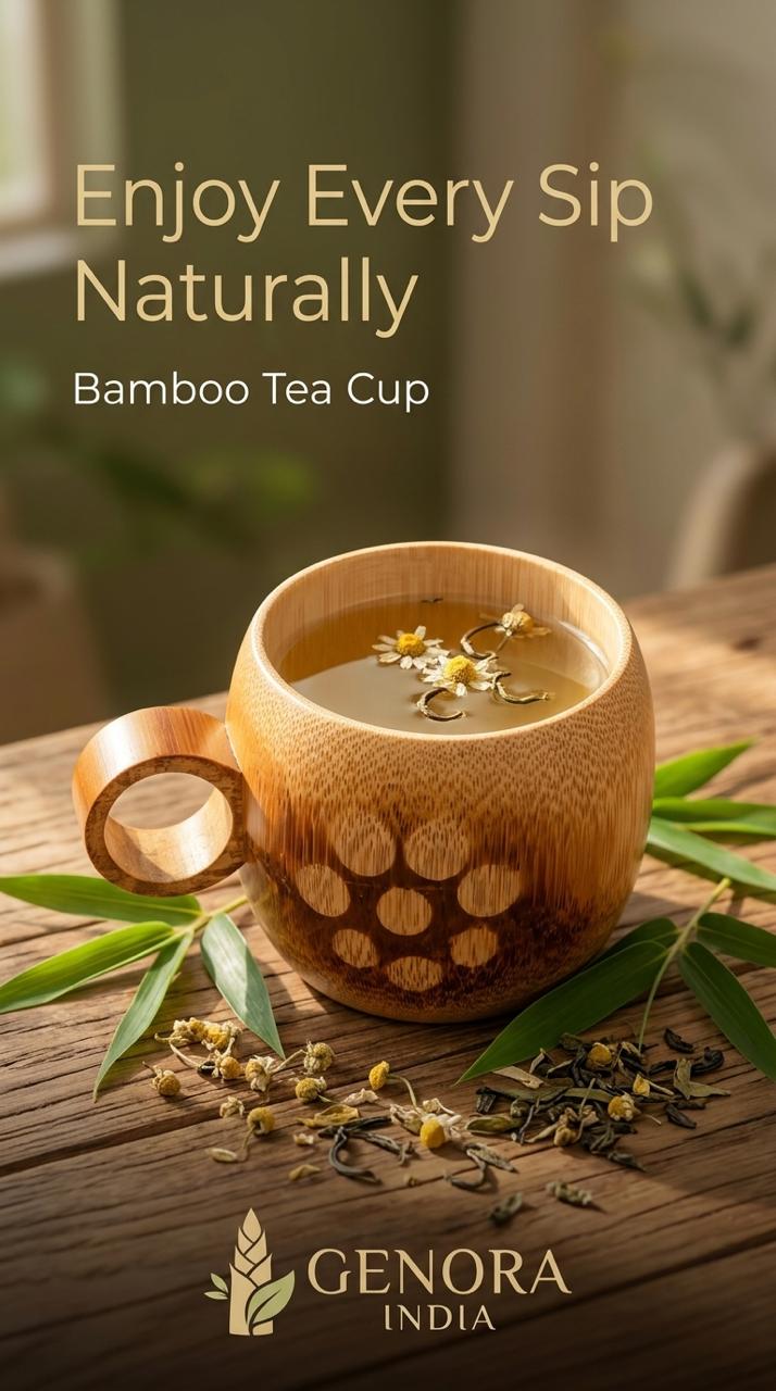 GENORA INDIA Natural Bamboo Coconut-Style Mug – Eco-Friendly Wooden Cup for Home, Office & Gifting