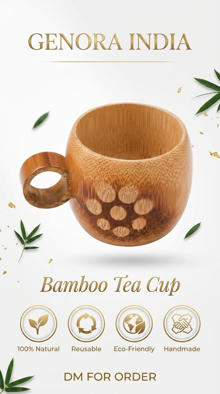 GENORA INDIA Natural Bamboo Coconut-Style Mug – Eco-Friendly Wooden Cup for Home, Office & Gifting