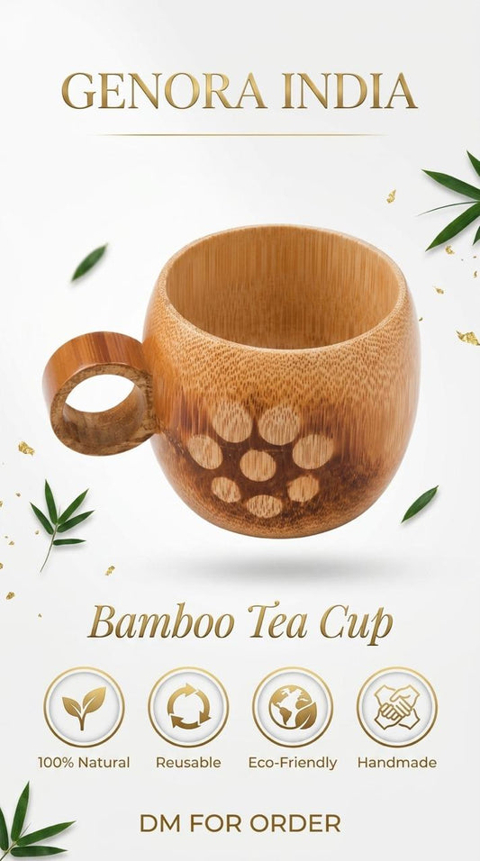 GENORA INDIA Natural Bamboo Coconut-Style Mug – Eco-Friendly Wooden Cup for Home, Office & Gifting